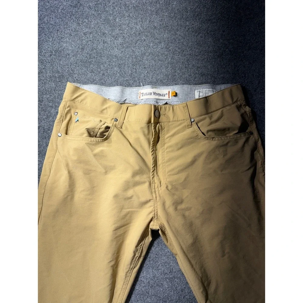Tailor Vintage Canaan Slim Fit Pants Mens 30 Tan Khaki Comfort Stretch Waist